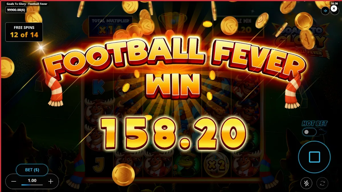 Tampilan visual karakter hewan dalam slot Goals to Glory Football Fever